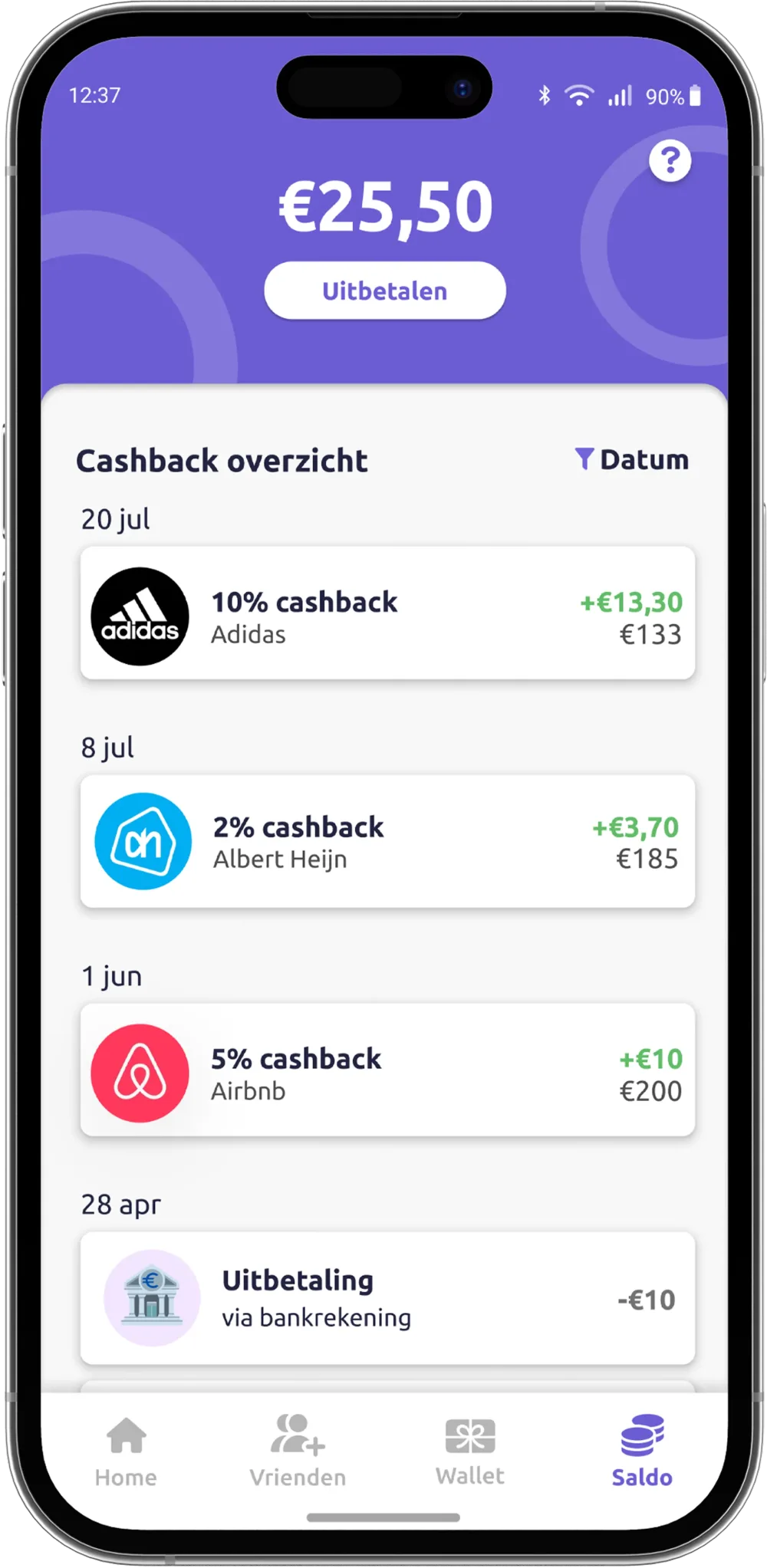 Ontvang cashback